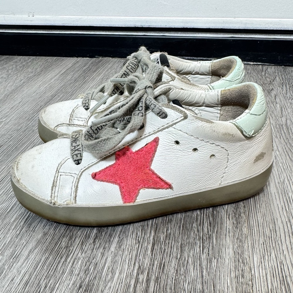Golden Goose Girls Pink Superstar Low-Top Sneakers Size 22 White Green Logo - Picture 2 of 16